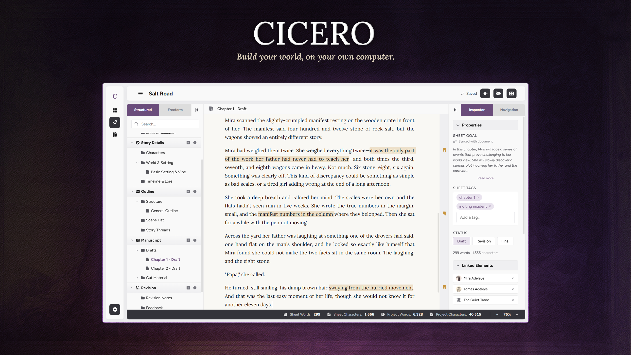 Cicero - A Novel Writing Software with Worldbuilding Built In